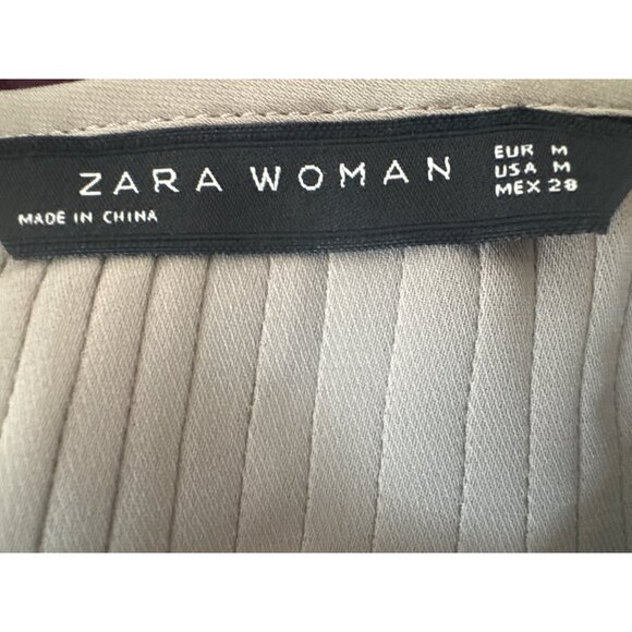 NWT ZARA Scoop Neckline Blouse M Beige Dainty Flowy Polyester Cotton - Picture 3 of 13